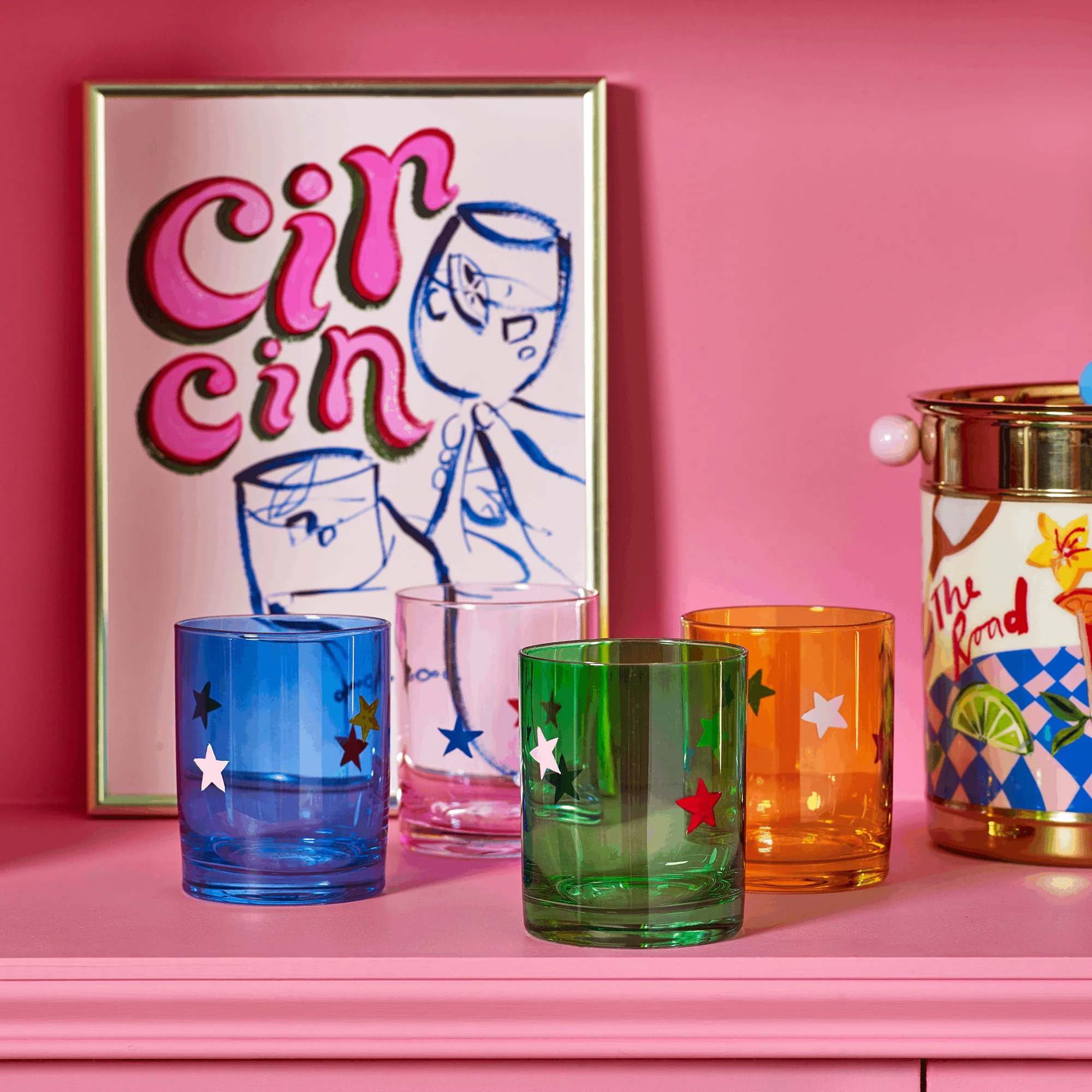 Painted Star Coloured Glass Tumblers – Set of 4