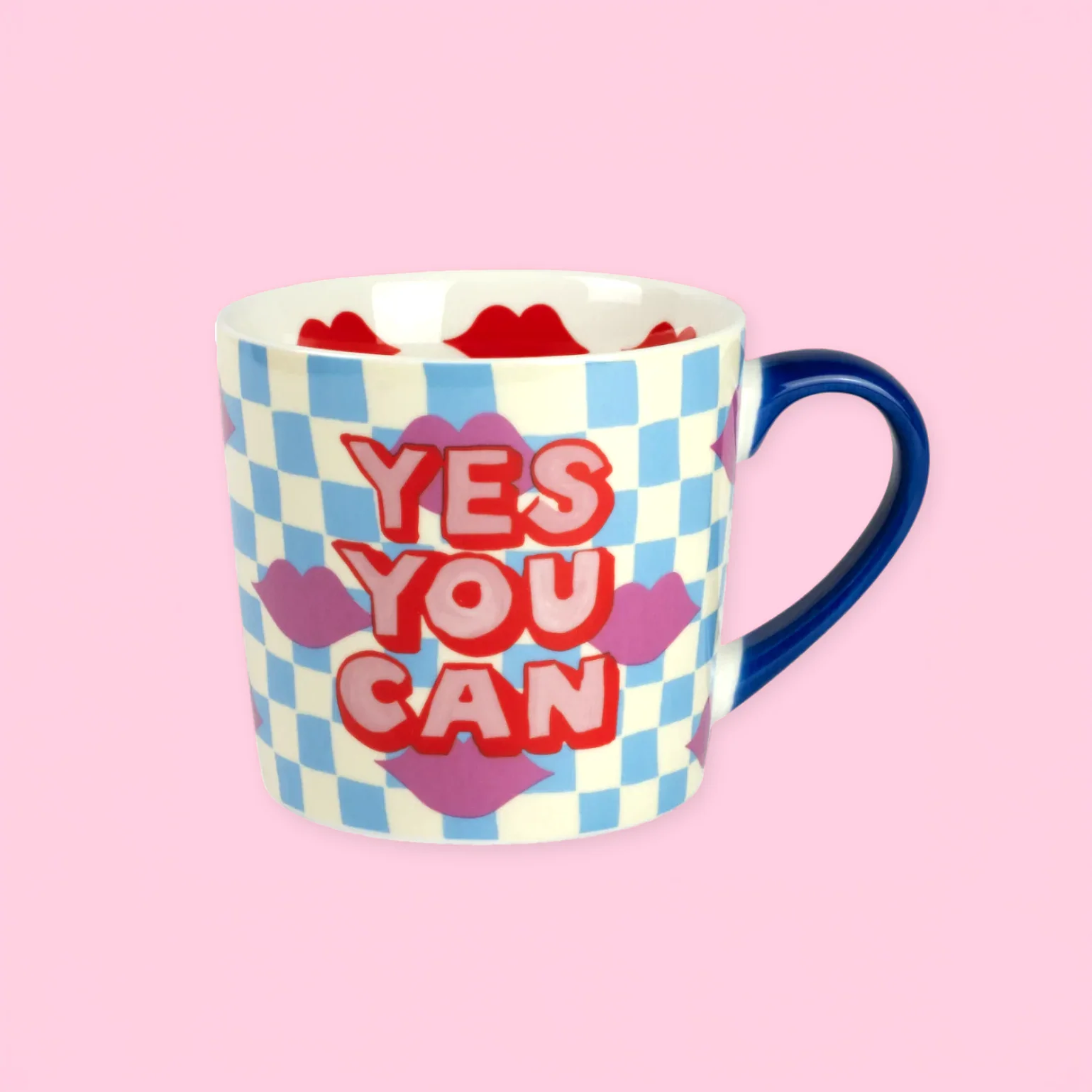 Yes You Can Checkerboard Lips Mug